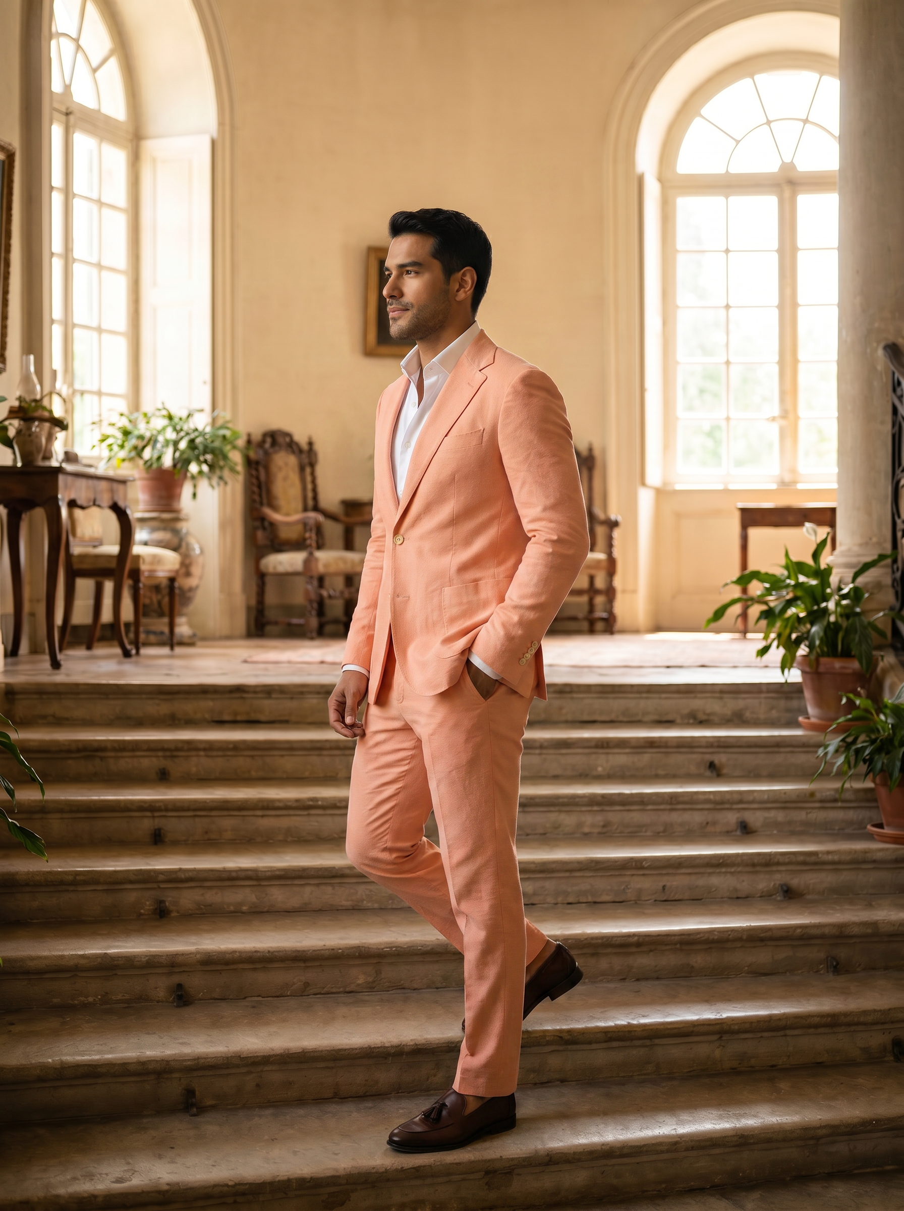 Peach Cotton Suit — Custom Made to Measure - side view