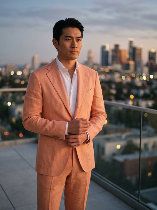 Peach Linen Groomsmen Suit — Custom Made to Measure - front view