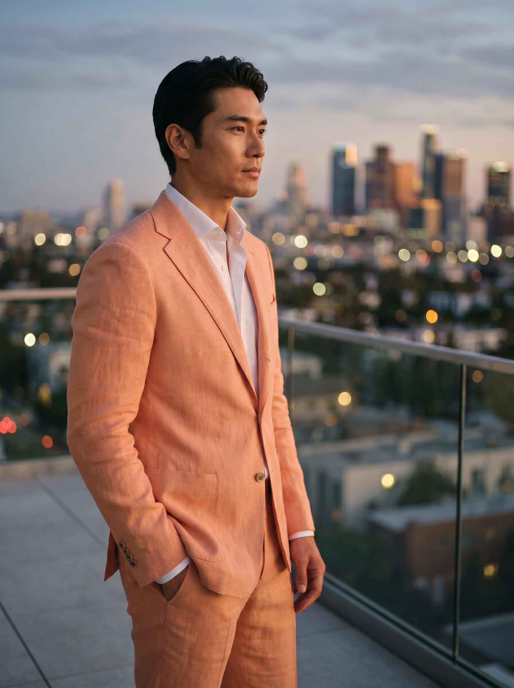 Peach Linen Groomsmen Suit — Custom Made to Measure - side view