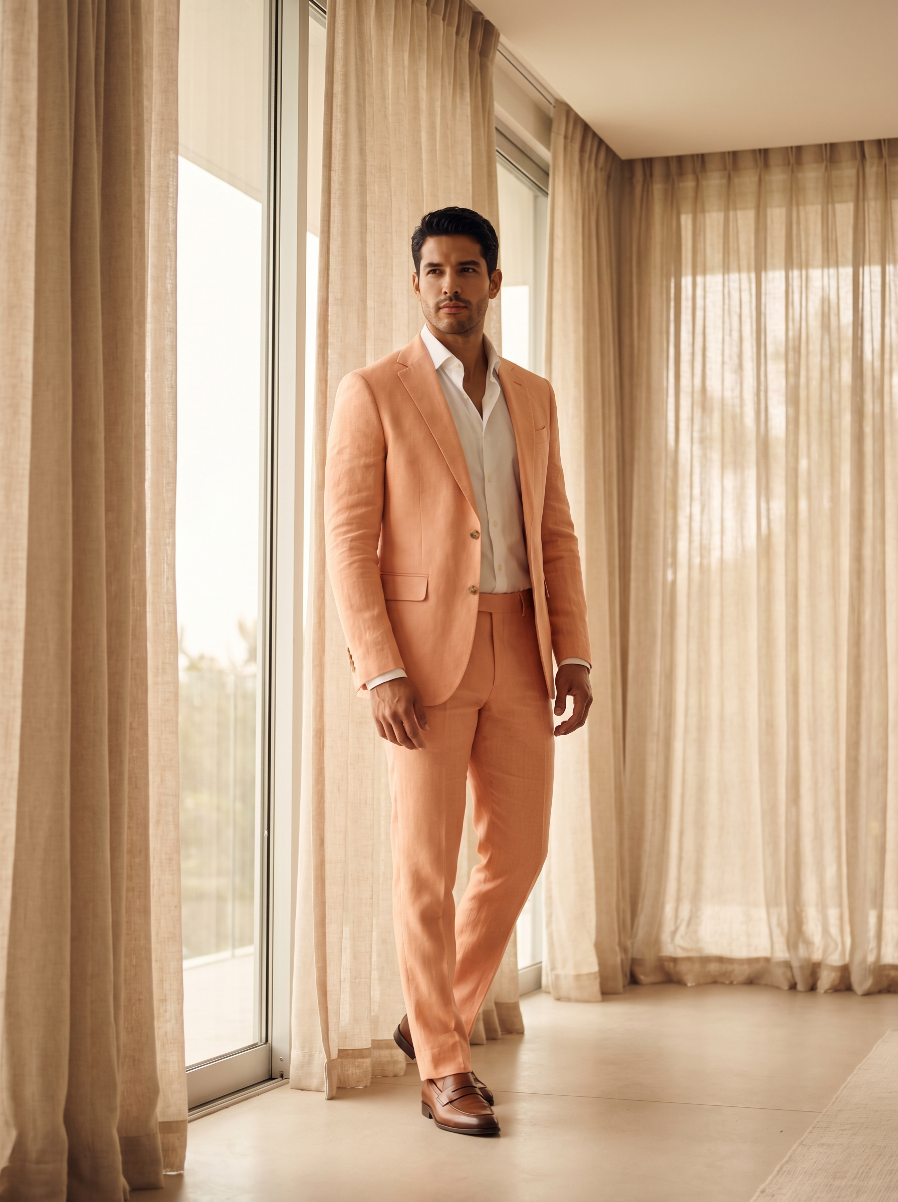 Peach Linen Suit — Custom Made to Measure - front view