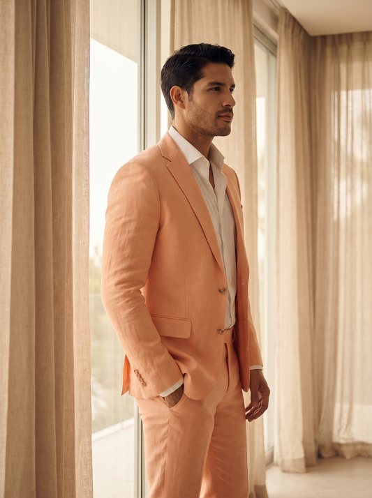Peach Linen Suit — Custom Made to Measure - side view