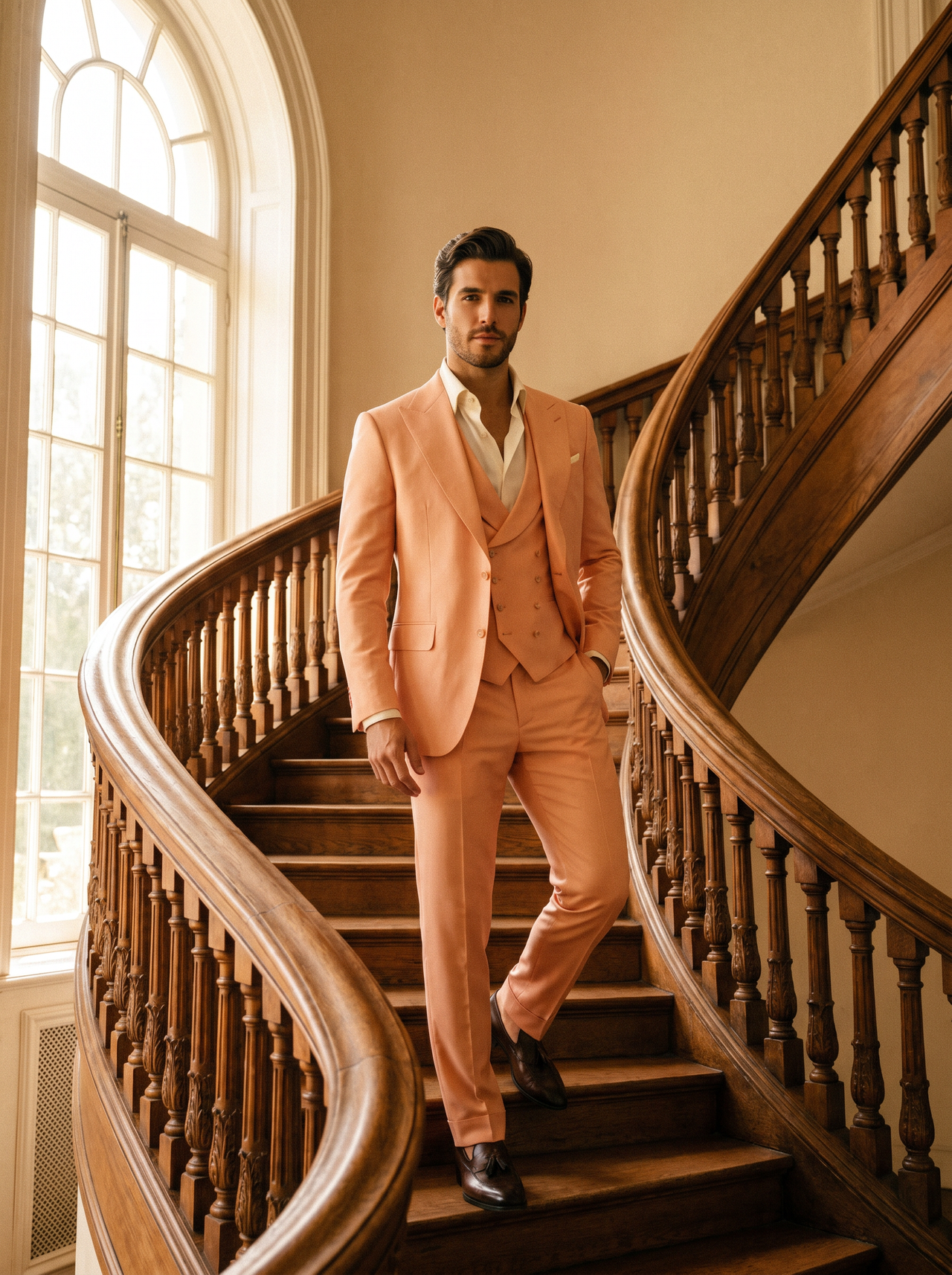 Peach Silk Blend 3-Piece Suit — Custom Made to Measure - front view