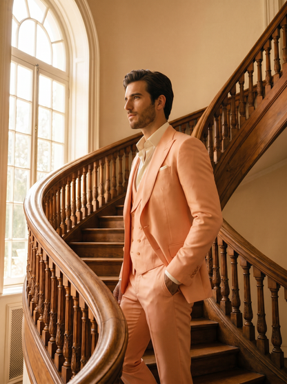 Peach Silk Blend 3-Piece Suit — Custom Made to Measure - side view
