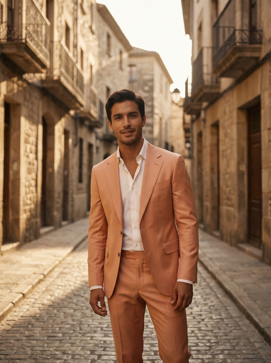 Peach Silk Blend Suit — Custom Made to Measure - front view