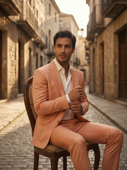 Peach Silk Blend Suit — Custom Made to Measure - seated view