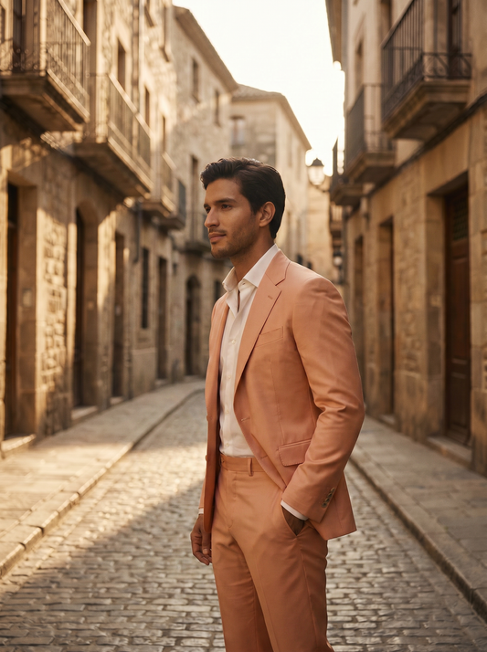 Peach Silk Blend Suit — Custom Made to Measure - side view
