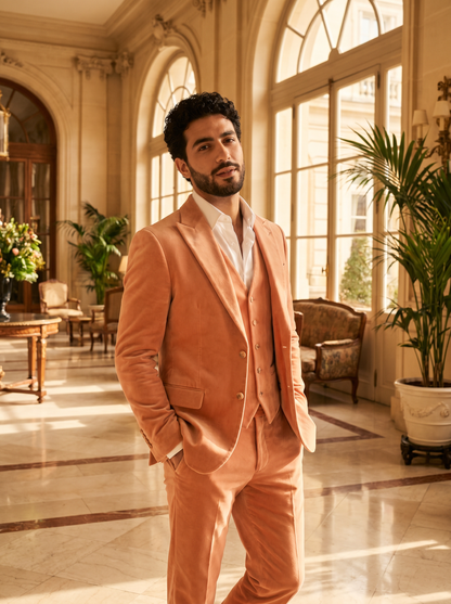 Peach Velvet 3-Piece Suit — Custom Made to Measure - front view