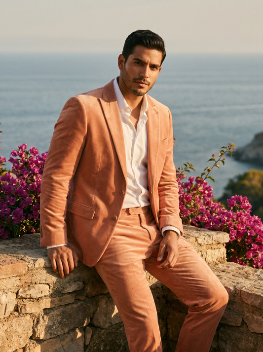 Peach Velvet Suit — Custom Made to Measure - front view