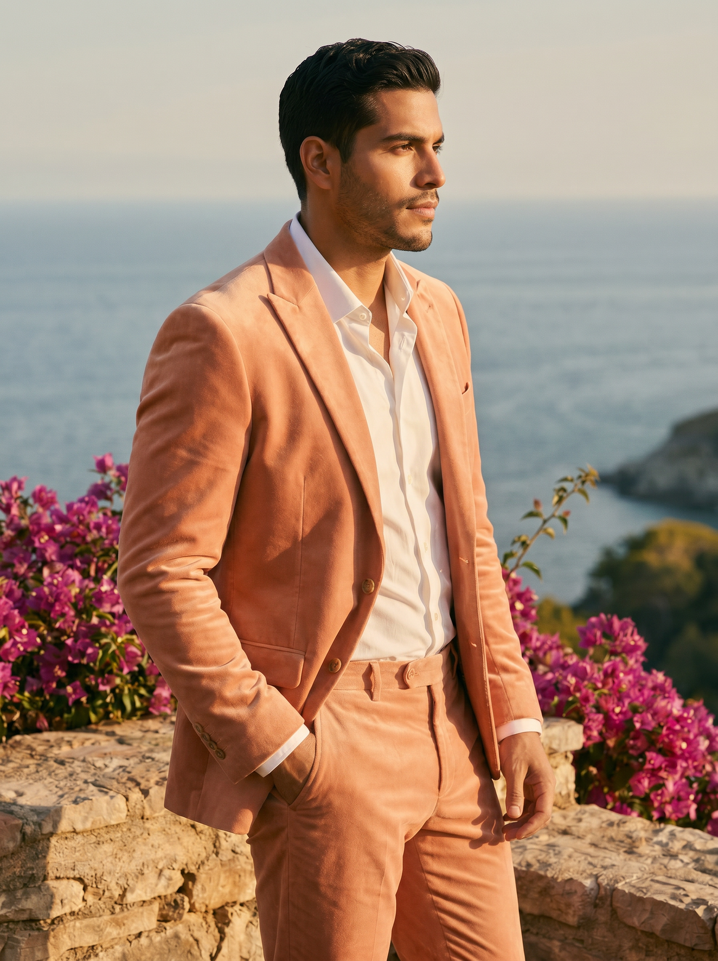 Peach Velvet Suit — Custom Made to Measure - side view
