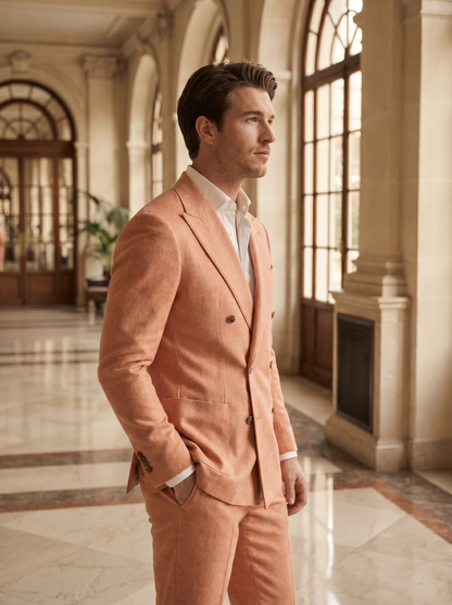 Peach Wool Double Breasted Suit — Custom Made to Measure - side view