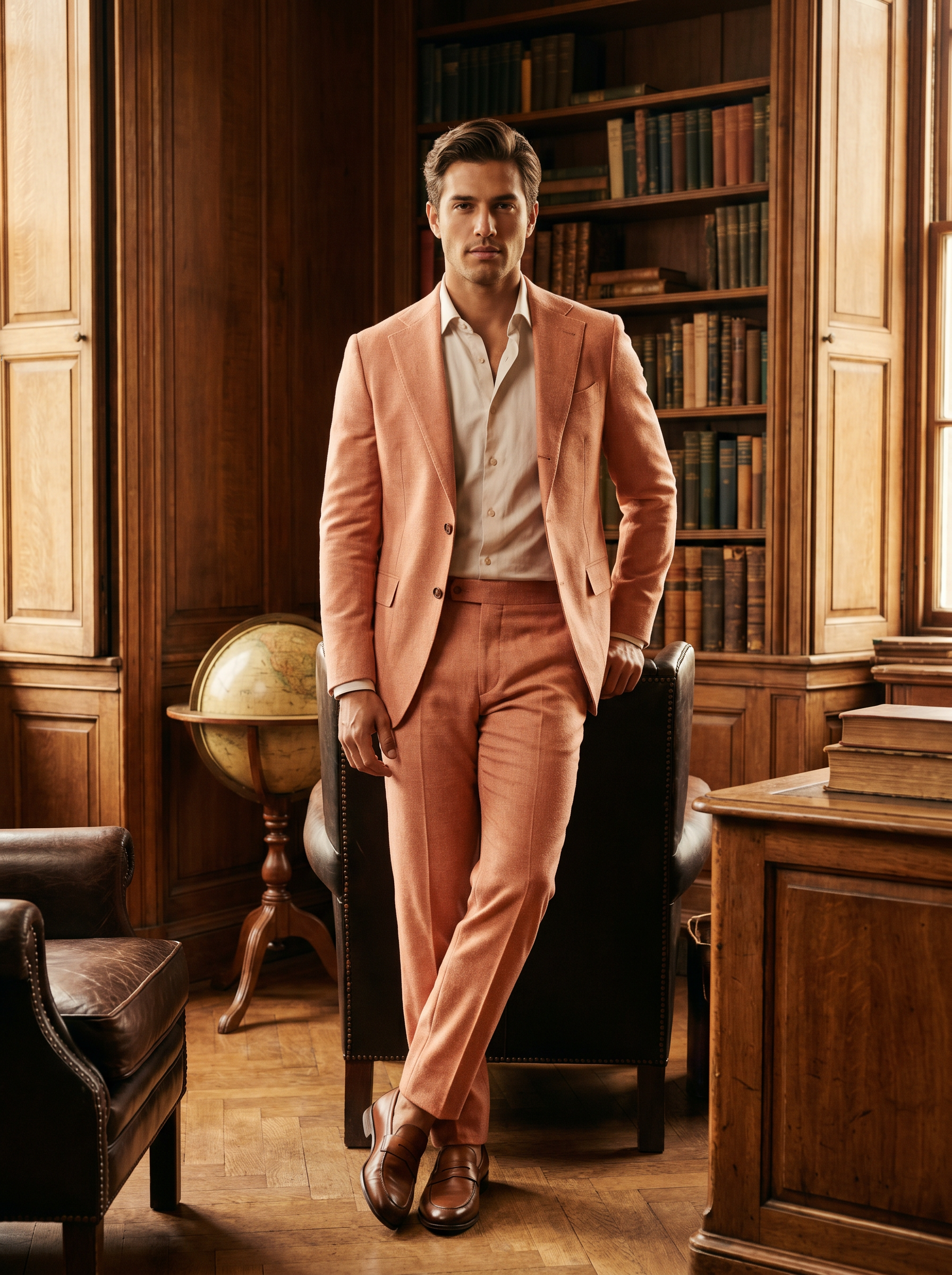 Peach Wool Groomsmen Suit — Custom Made to Measure - front view