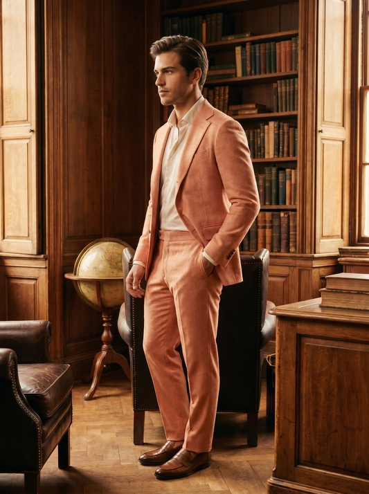 Peach Wool Groomsmen Suit — Custom Made to Measure - side view