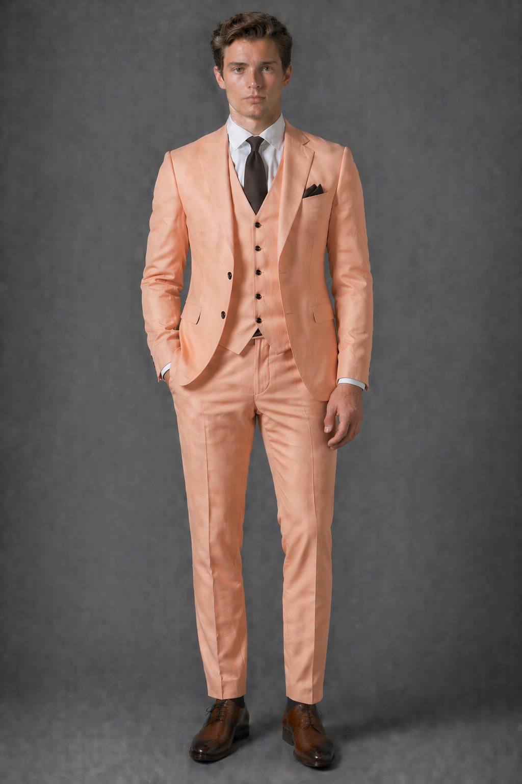 Peach Cotton Slim Fit Suit — Custom Made to Measure