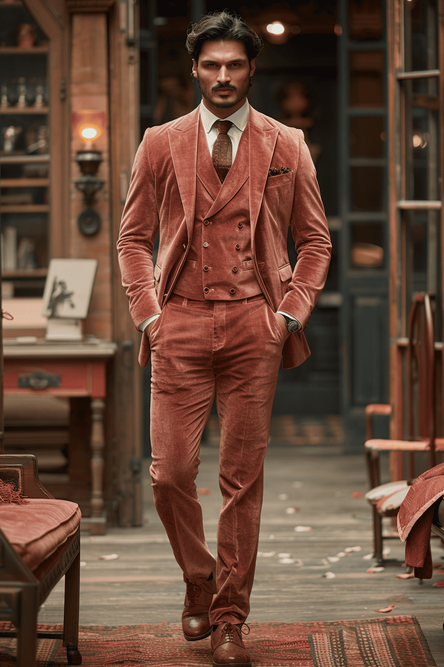Peach Velvet Cocktail Party Suit — Custom Made to Measure