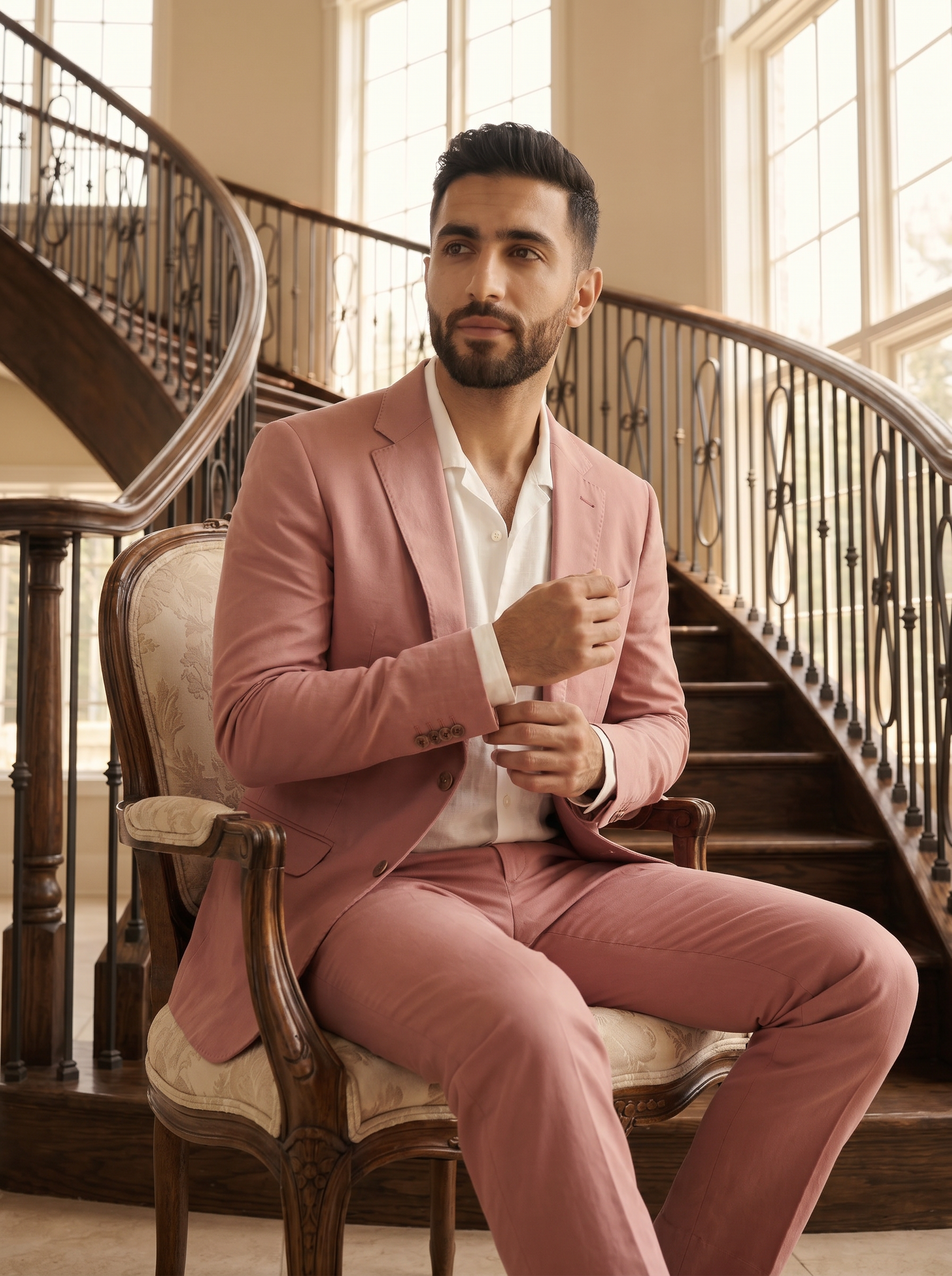 Pink Cotton Graduation Suit — Custom Made to Measure - seated view