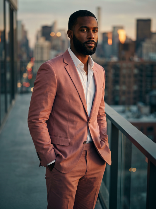Pink Cotton Groomsmen Suit — Custom Made - front view