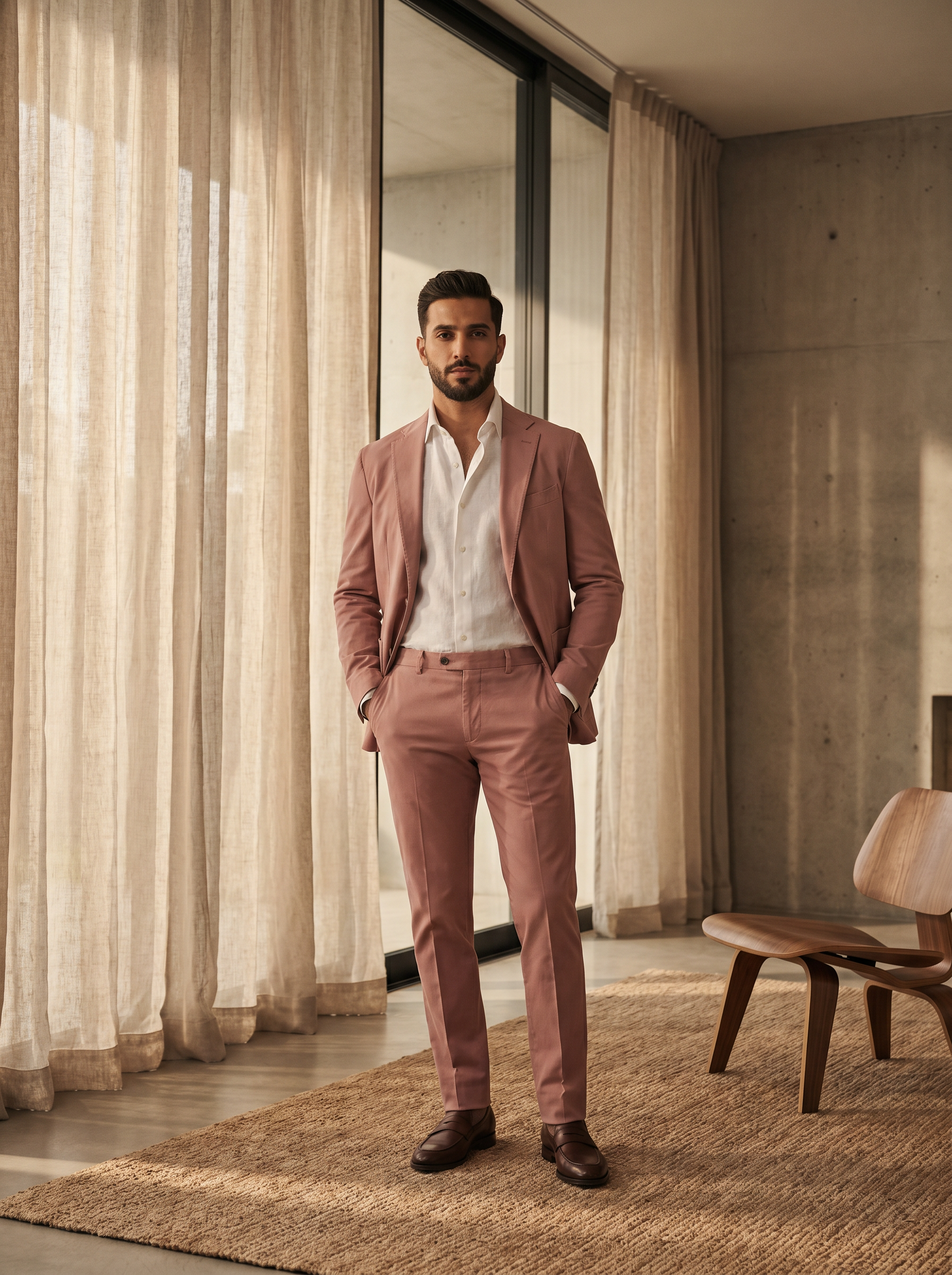 Pink Cotton Suit — Custom Made to Measure - front view