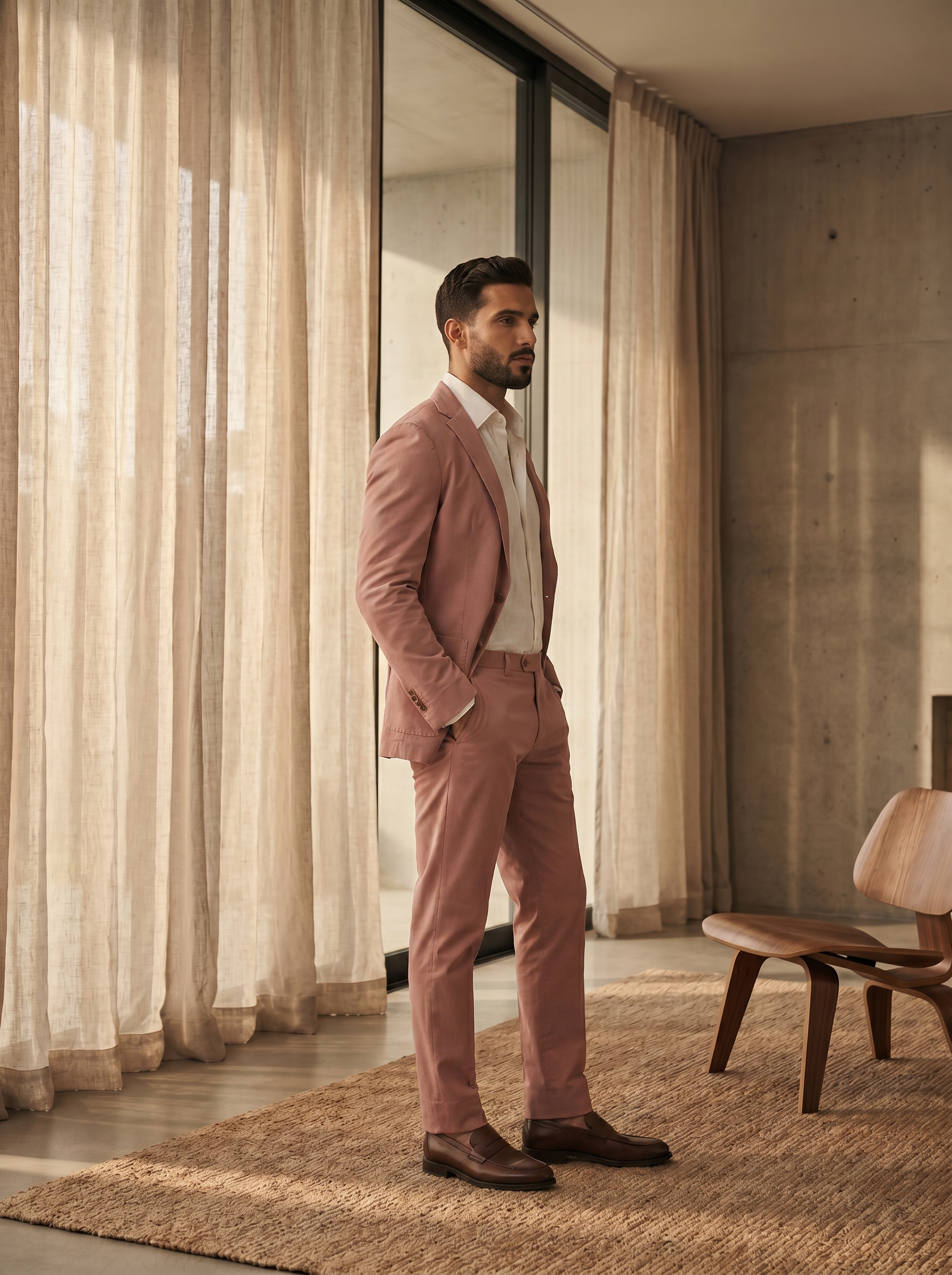 Pink Cotton Suit — Custom Made to Measure - side view
