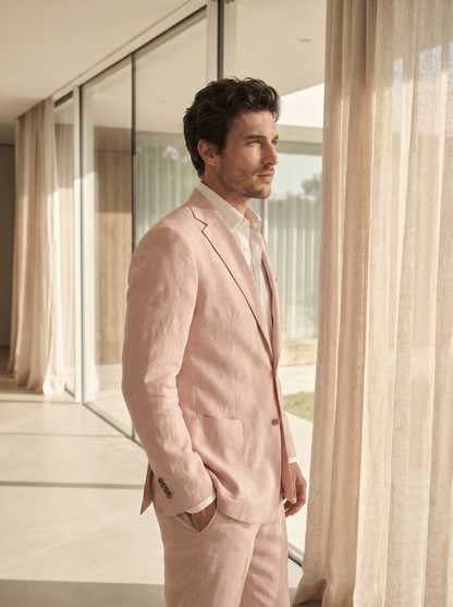 Pink Linen Groomsmen Suit — Custom Made to Measure - side view