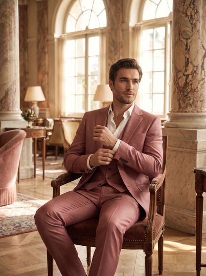Pink Silk Blend 3-Piece Suit — Custom Made to Measure - seated view