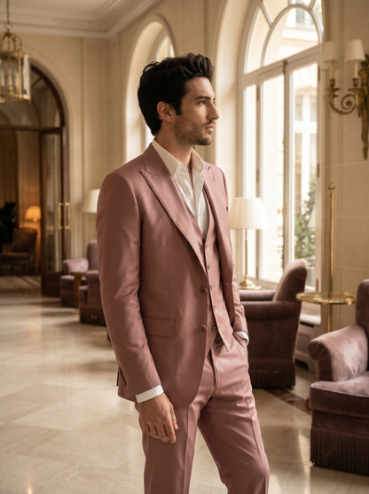 Pink Silk Blend 3-Piece Suit — Custom Made to Measure - side view
