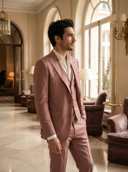 Pink Silk Blend 3-Piece Suit — Custom Made to Measure - side view