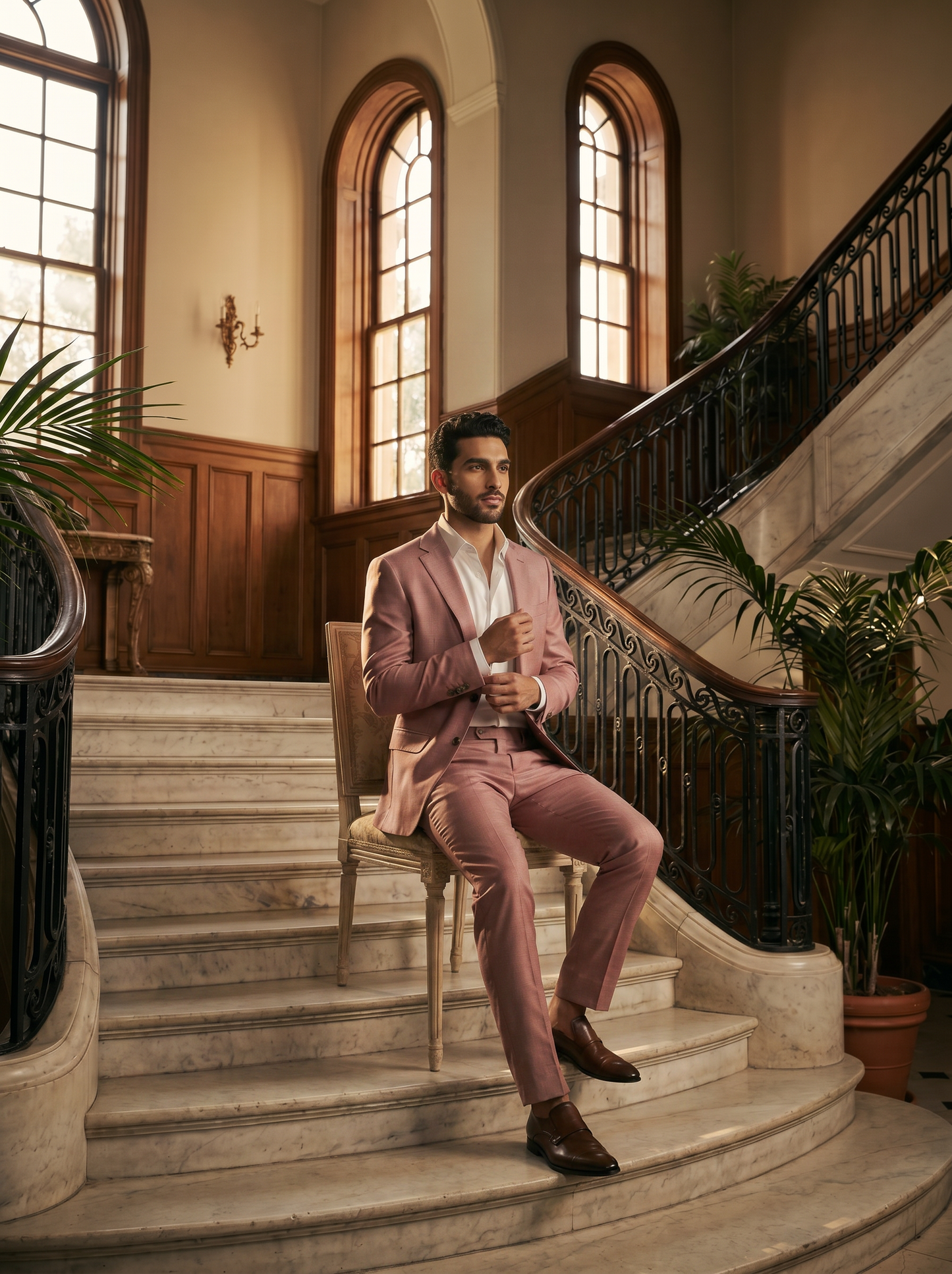 Pink Silk Blend Suit — Custom Made to Measure - seated view