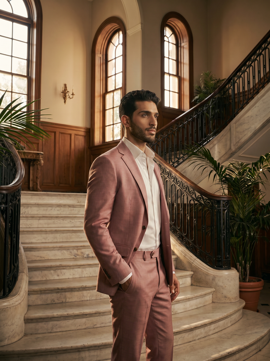 Pink Silk Blend Suit — Custom Made to Measure - side view