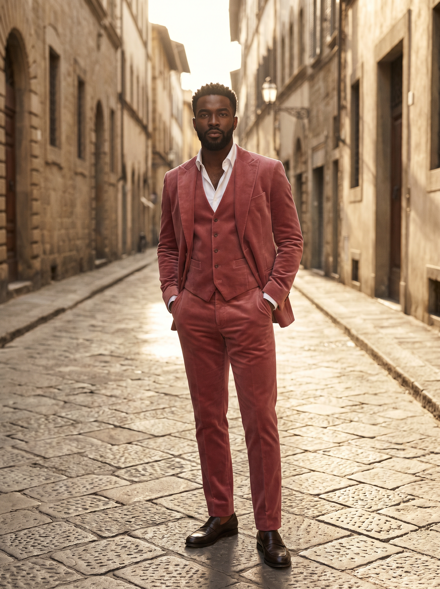 Pink Velvet 3-Piece Suit — Custom Made to Measure - front view