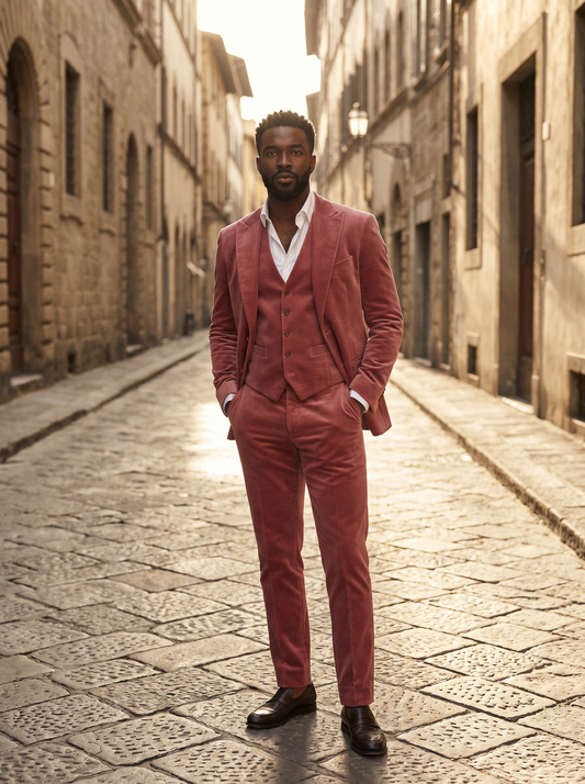Pink Velvet 3-Piece Suit — Custom Made to Measure - front view