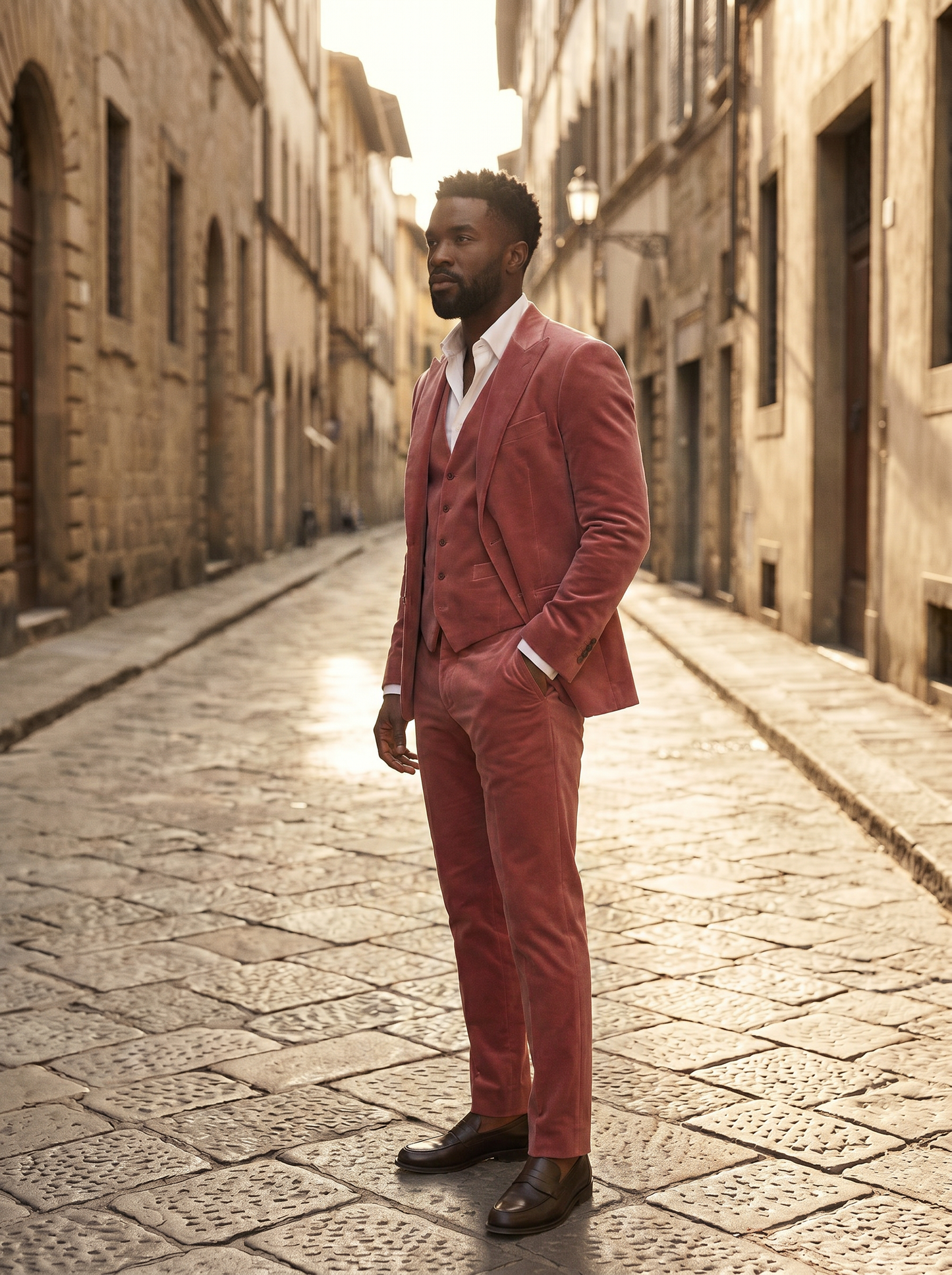 Pink Velvet 3-Piece Suit — Custom Made to Measure - side view