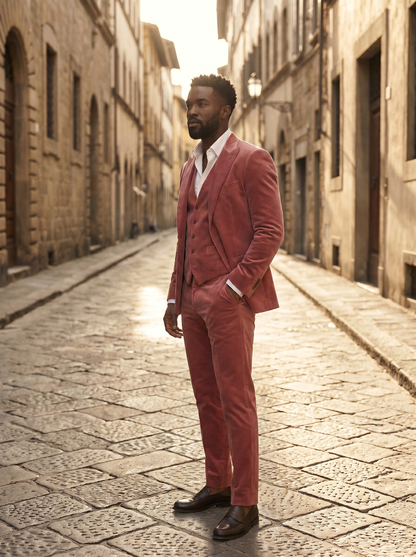 Pink Velvet 3-Piece Suit — Custom Made to Measure - side view