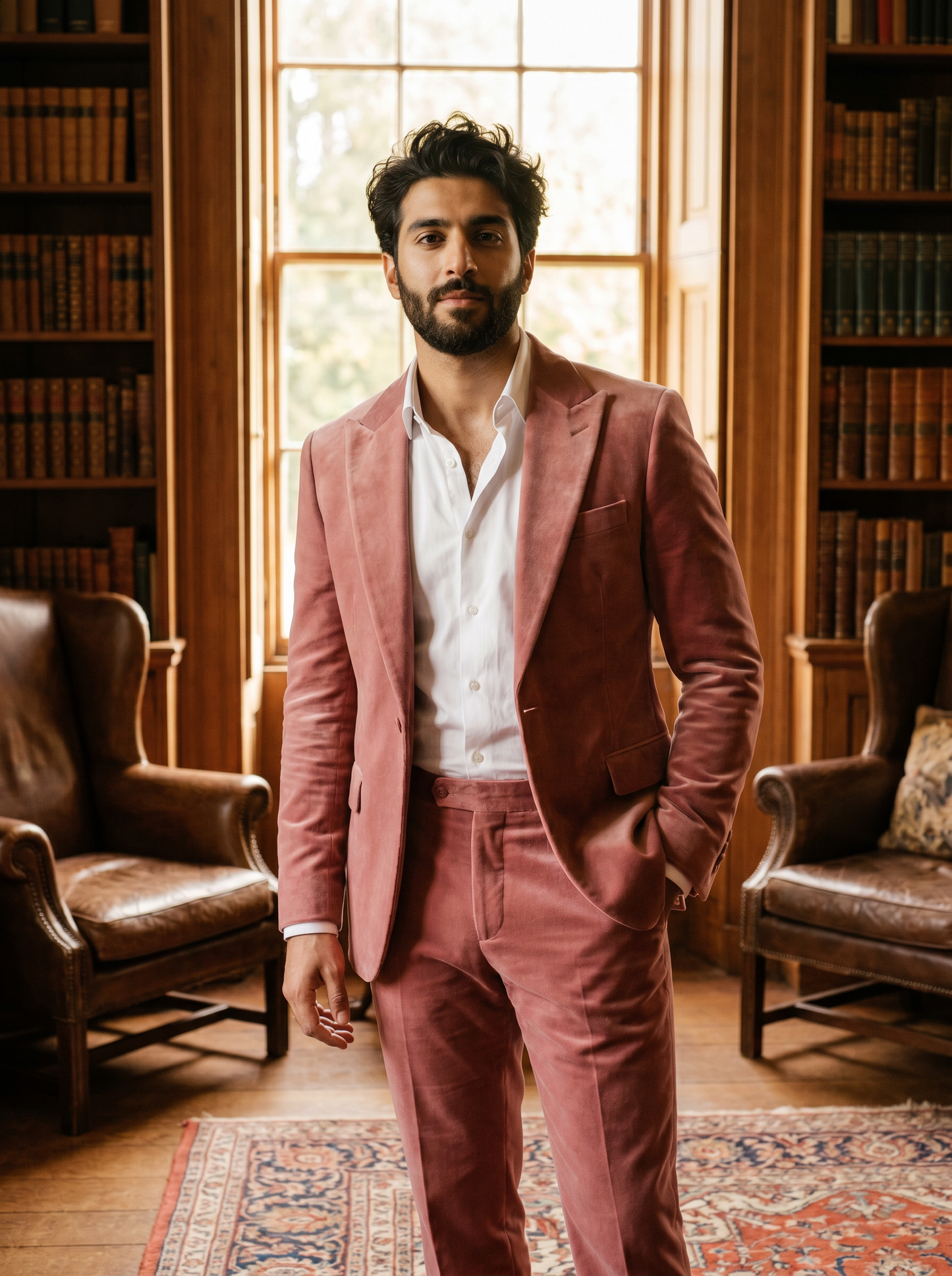 Pink Velvet Suit — Custom Made to Measure - front view