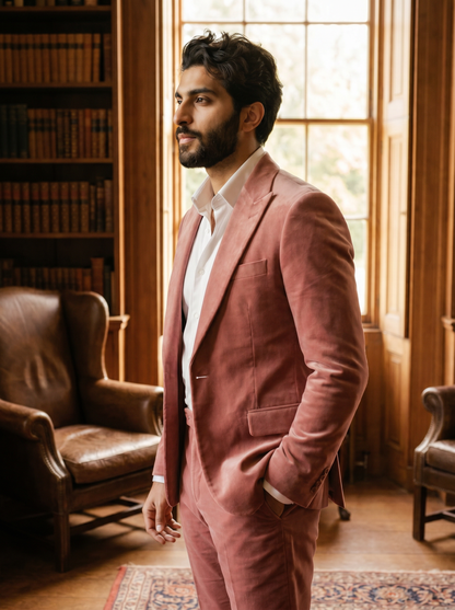 Pink Velvet Suit — Custom Made to Measure - side view