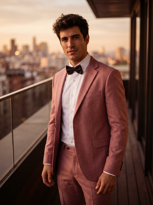 Pink Wool Black Tie Suit — Custom Made to Measure - front view