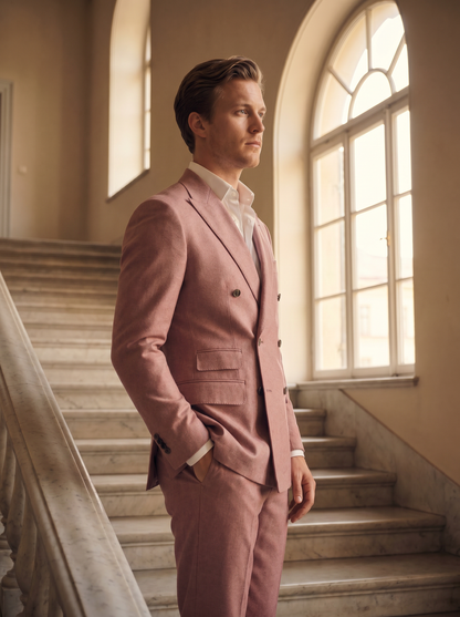 Pink Wool Double Breasted Suit — Custom Made to Measure - side view