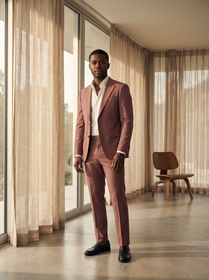 Pink Wool Groomsmen Suit — Custom Made to Measure - front view