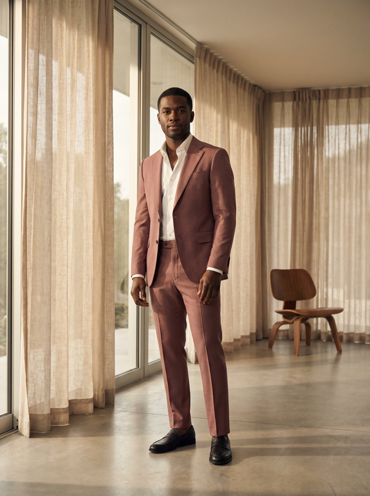 Pink Wool Groomsmen Suit — Custom Made to Measure - front view