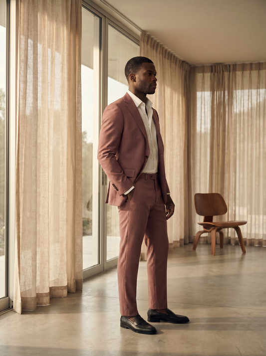 Pink Wool Groomsmen Suit — Custom Made to Measure - side view
