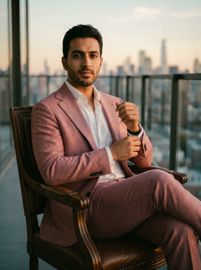 Pink Wool Suit — Custom Made to Measure - seated view