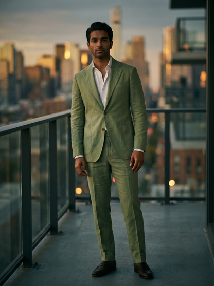 Pistachio Cotton Groomsmen Suit — Custom Made to Measure - front view