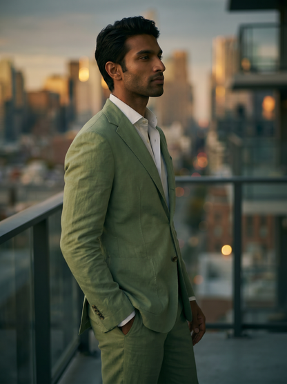 Pistachio Cotton Groomsmen Suit — Custom Made to Measure - side view