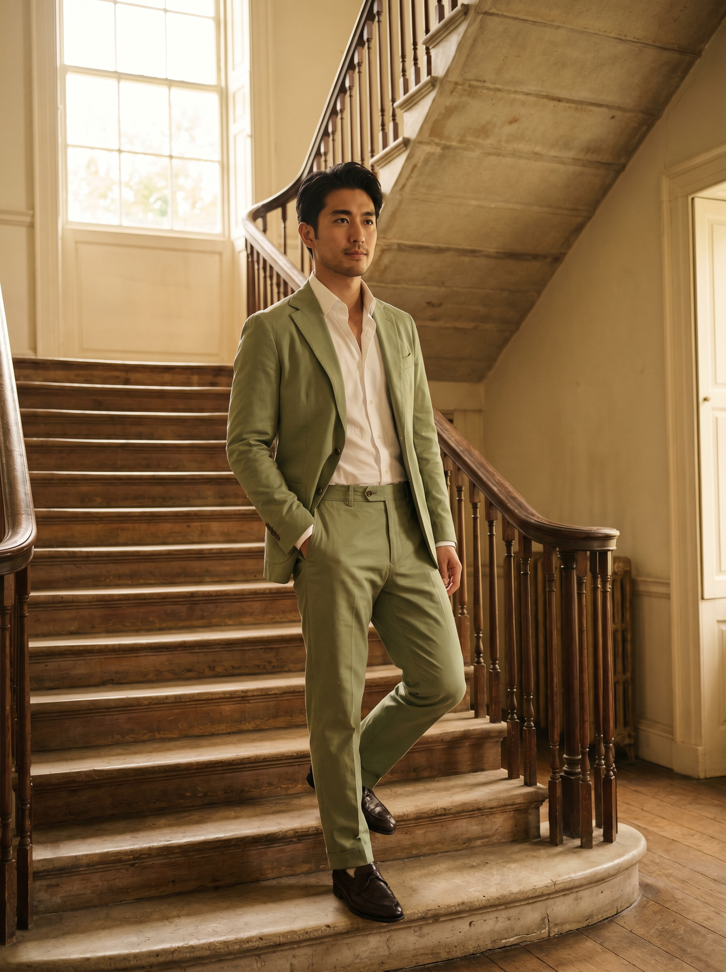 Pistachio Cotton Suit — Custom Made to Measure - front view