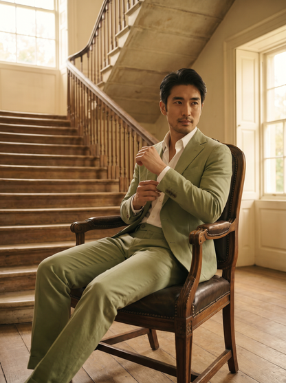Pistachio Cotton Suit — Custom Made to Measure - seated view