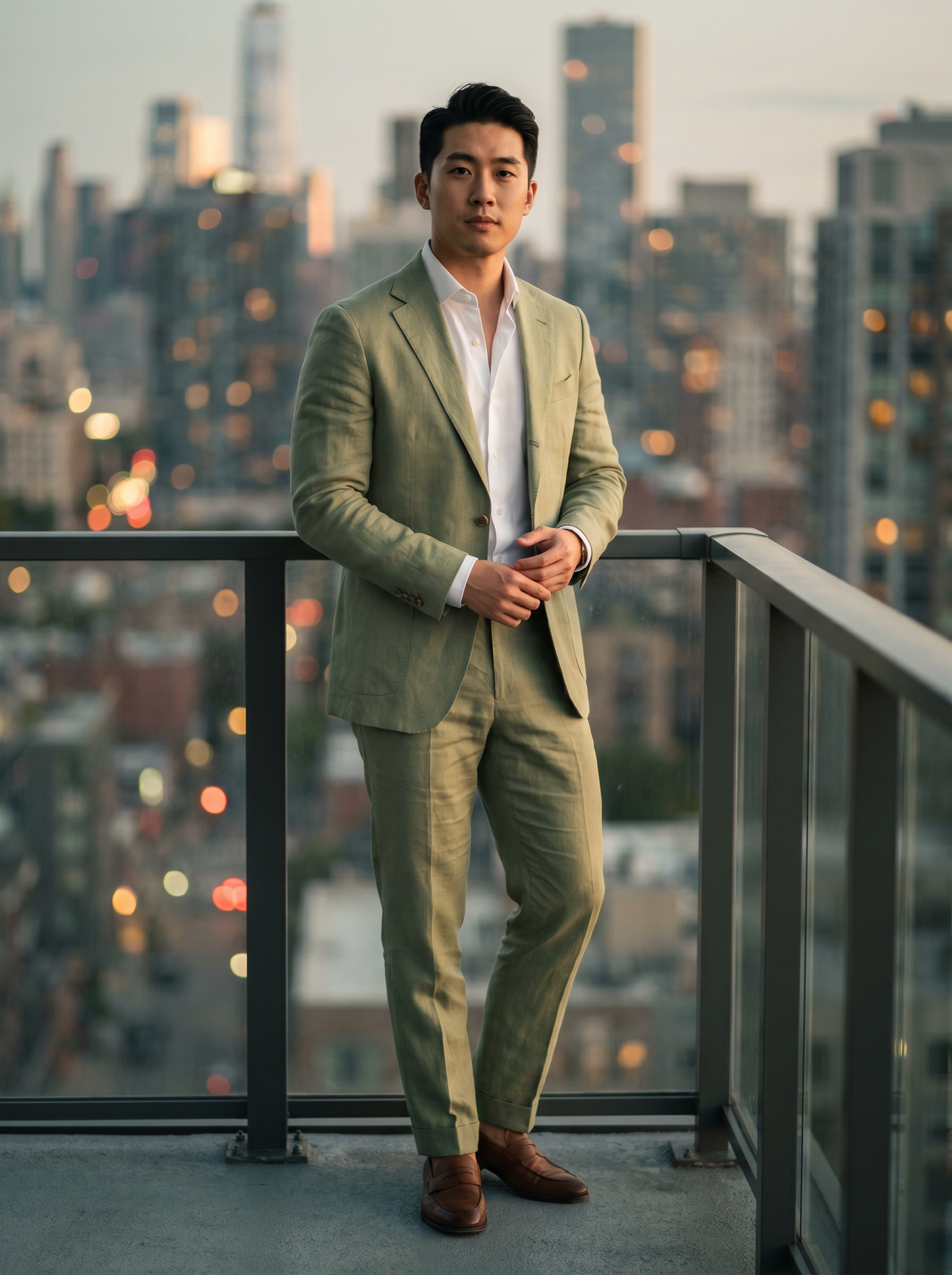 Pistachio Linen Groomsmen Suit — Custom Made to Measure - front view