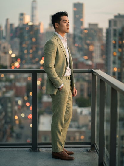 Pistachio Linen Groomsmen Suit — Custom Made to Measure - side view
