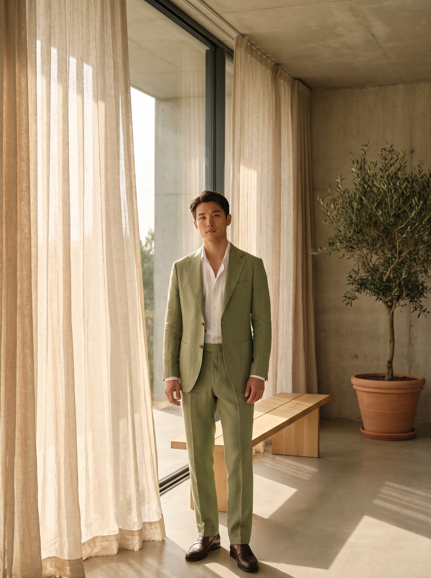 Pistachio Linen Suit — Custom Made to Measure - front view