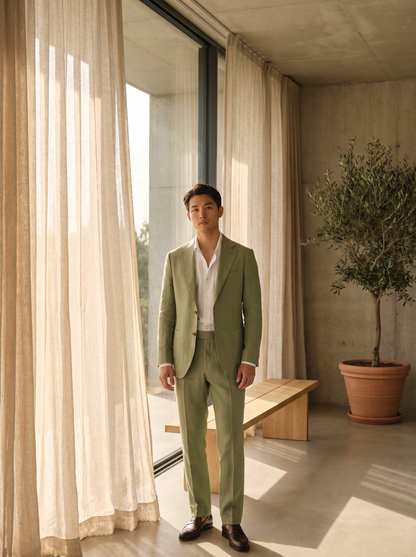 Pistachio Linen Suit — Custom Made to Measure - front view