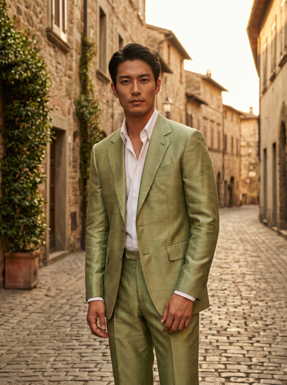 Pistachio Silk Blend Suit — Custom Made to Measure - front view