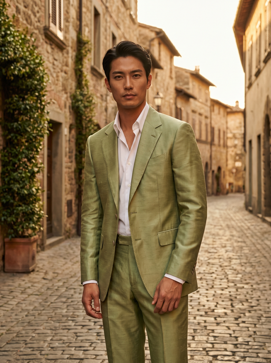 Pistachio Silk Blend Suit — Custom Made to Measure - front view